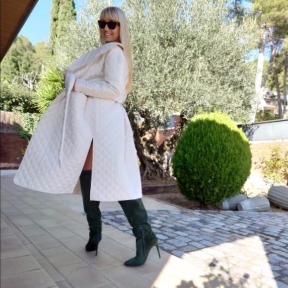 Spring Fashion Quilted Long Ivory Coat - Picture 8 of 9